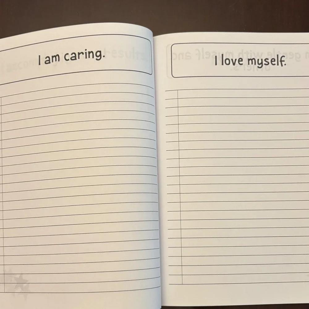 Positive Affirmation Notebook Kids Journal Space Moon Rocket Blue Softcover
